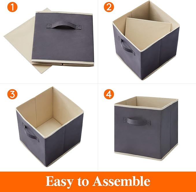 Lifewit 11 Inch Cube Storage Bins, Storage Cubes Foldable Medium Decorative Fabric Storage Baskets for Organizing Home Organizers with Handles for Shelves, Closet, Set of 8, Grey