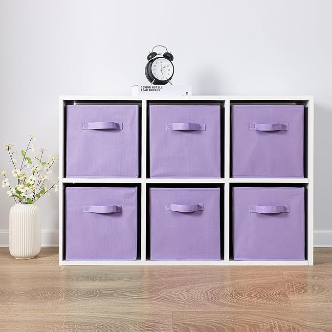Stero 13x13x13 Inch Fabric Storage Bins 6 Pack Fun Colored Durable Storage Cubes with Handles Foldable Cube Baskets for Home, Kids Room, Closet and Toys Organization Purple