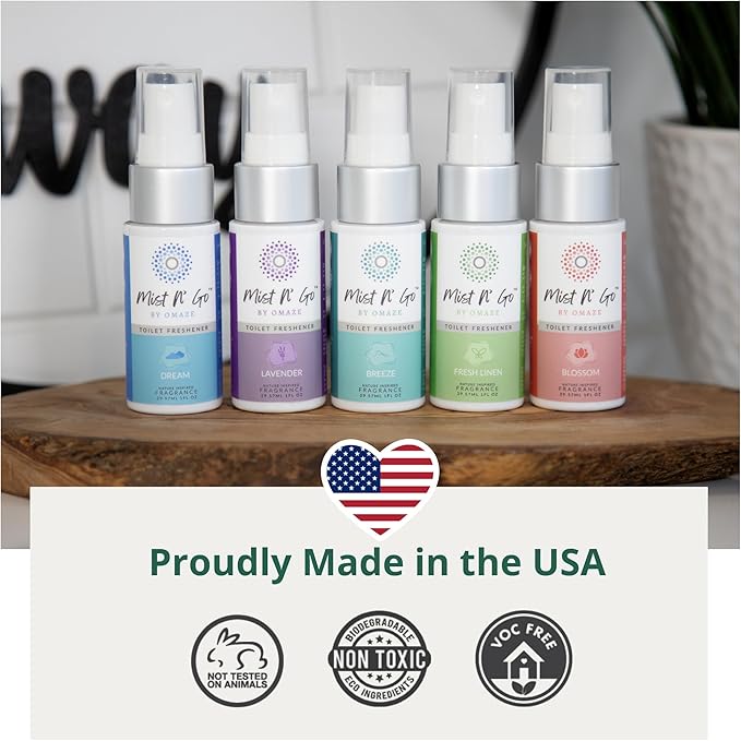 Mist N' Go by Omaze Travel Bathroom Spray - Toilet Odor Eliminator & Air Freshener - Fresh Linen (1oz)