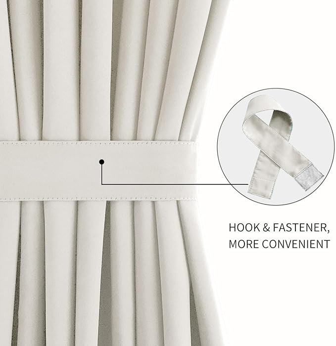 DWCN French Door Curtains – Rod Pocket Thermal Blackout Curtain for Doors with Glass Window, Kitchen and Patio Doors for Privacy, 12 X 72 Inches Long, 1 Curtain Panel with Tieback, Ivory