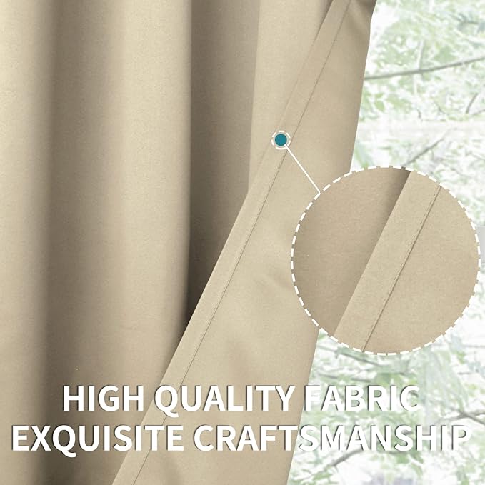 BGment Beige Blackout Curtains 72 Inches Length for Bedroom - Thermal Insulated Room Darkening Window Treatments with Rod Pocket for Living Room, 52 x 72 Inch, 2 Panels