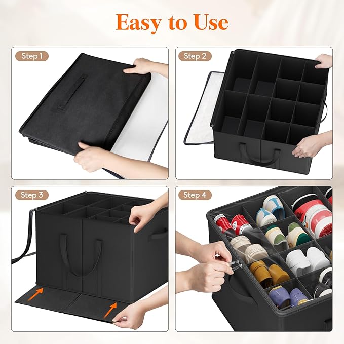 Lifewit Shoe Storage Organizer for Closet Fits 12-16 Pairs, Fabric Large Shoe Box Storage Container with Clear Cover, Foldable Bins Fit for Boots Heels Sneakers 17"(L) x 17"(W) x 12.5"(H) 3 Pack Black