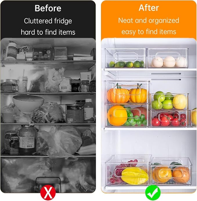 9 Pack Refrigerator Organizer Bins,3 Sizes Clear Pantry Storage with Handles and 30 PCS Plastic Bags for Fridge, Freezer, Shelves, Drawer, Bins, Snack Organizer for Home & Kitchen