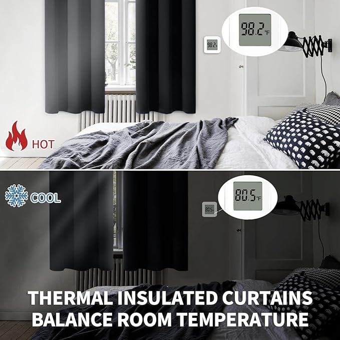 BGment Black Blackout Curtains for Bedroom 52 x 72 Inch Long - Thermal Insulated Drapes Room Darkening Window Treatments for Living Dining Room, 2 Panels