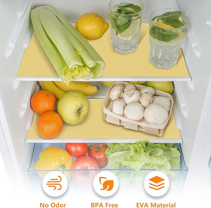 Shelf Liners for Kitchen Cabinets Refrigerator Liners Waterproof & Oil-Proof Kitchen Cupboard Liner Non Adhesive Drawer Mats Cabinet Liners for Shelves -Yellow Beige 11.8 x 236.2 Inches