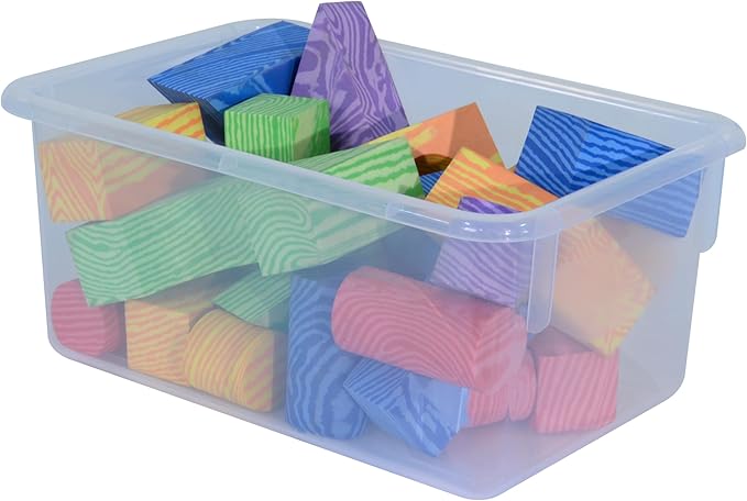 Wood Designs Cubby Storage Bin, Heavy Duty Plastic Containers for Kids Translucent Clear Cubby Tray Set of 25