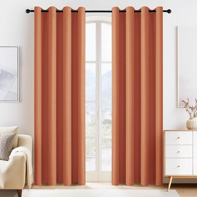 PONY DANCE Burnt Orange Blackout Curtains 80 inch Long 2 Panels Set, Thermal Insulated Solid Grommet Closet Curtains for Bedroom Closet Door, Temporary Doorway Cover Room Divider Drapes, W 55" x L 80"