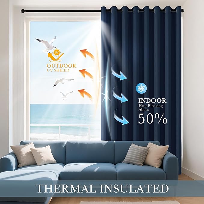 PONY DANCE Door Curtains for Doorways Privacy - Home Decoration Window Covering for Closet/Hallway Light Block Noise Reducing for Living Room 42 x 80 inch, Navy Blue, 2 PCs