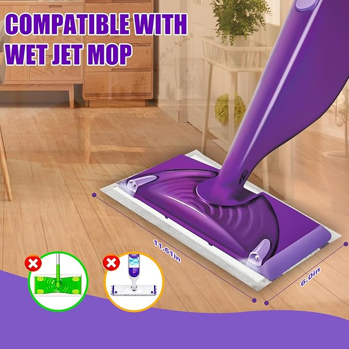 50 Pack Disposable Mop Pad Compatible with Wet Jet Spray Mop, Wet Jet Pads for All Purpose Multi-Surface Hardwood Floor Cleaning, 4 Layers Thickened and Super Absorbent