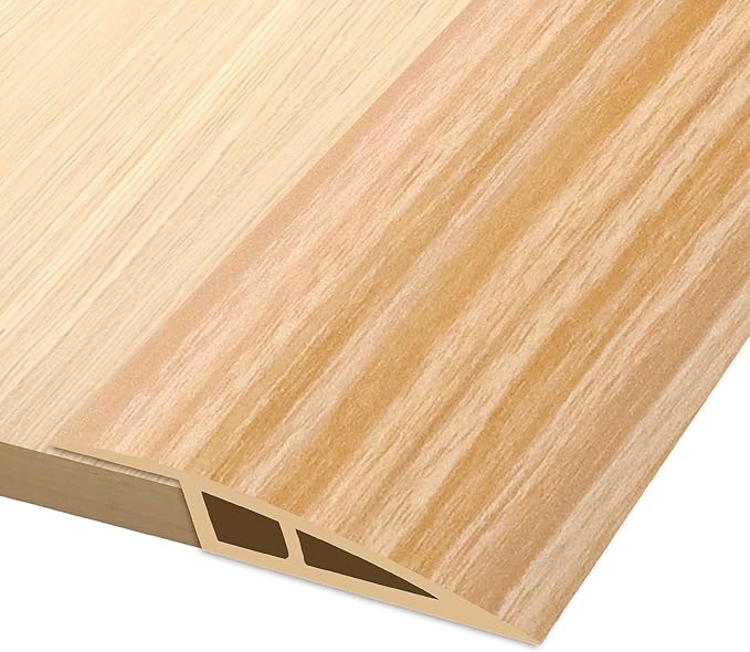 Vinyl Door Threshold Flooring Transition Strip Self Adhesive Carpet Edging Strip for Laminate Doorway Edge Threshold from 3/5" to 4/5" (Light Yellow Wood Grain, 10 Ft)