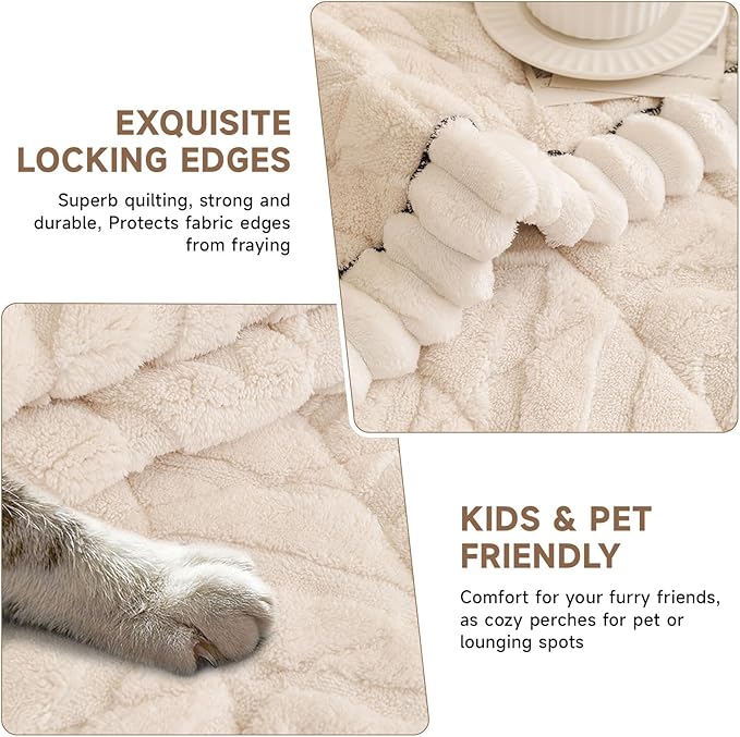 OTOB Plush Couch Cover for Dogs Washable, Non Slip Fuzzy Soft Armrest Backrest Sofa Slipcovers Geometric Jacquard Pet Friendly Couch Covers Protector All Season, 1 Piece (White, 27.6"x27.6")
