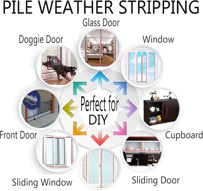 Weather Stripping Brush for Sliding Windows/Doors Frame Side,Pile Self Adhesive Weatherstrip Seal Strip Sealer Draft Stoppers (16.5ft x11/32 x 3/16 Brush inch, Brown)