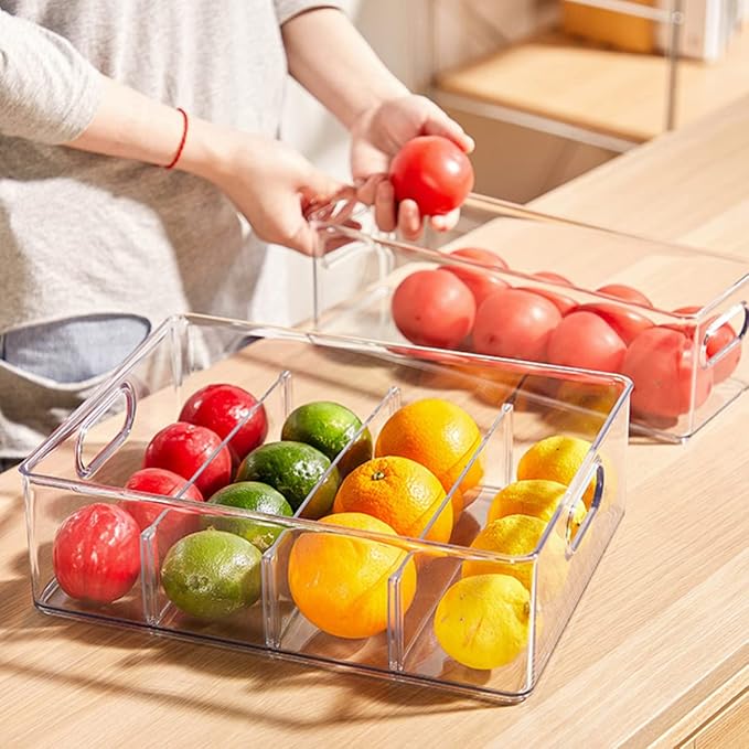 MineSign 4 pack Stackable Fridge Drawers Pull-Out Bins Divided Produce Saver Containers for Refrigerator Storage Organizers for Veggie Fruit Berry Pantry Cabinet Makeup Clothes
