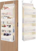QINGUANG Over The Door Organizer,Hanging Organization and Storage, Behind Door Organizer with Side Pockets, 35 lbs Capacity,Anti Tilt, for Nursery, Bathroom, Bedroom,Dorm 4-Shelf Beige