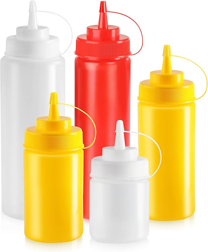 New Star Foodservice 26405 Squeeze Bottles, Plastic, Wide Mouth, 24 oz, Red, Pack of 6