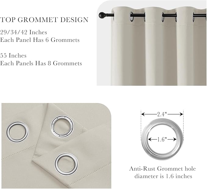 PONY DANCE Cream 94 inch Blackout Curtains Set of 2 - Grommet Window Curtains for Bedroom, Light Blocking Drapes for Living Room,Energy Saving Drape for Window Door, 55 inch Wide