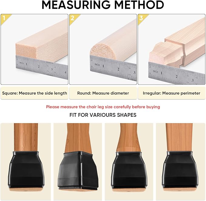 BALEINE 16 Pack Silicone Chair Leg Floor Protectors, Stool Leg Protectors Cap, Non-Slip Chair Leg Caps for Hardwood Floors (Black & Large (Square), 16 Pack)