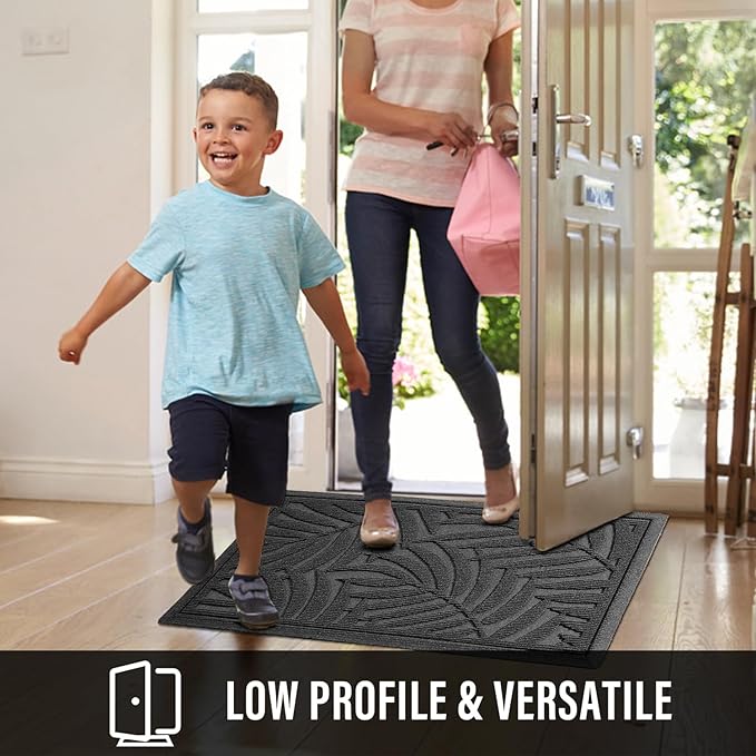 Front Door Mat, Absorbent Resist Dirt Welcome Door Mat Indoor Outdoor, Waterproof Doormat, Sturdy Non Slip Backing, Fade Resistant, Low Profile Entry Mat for Entryway, 36×24, Grey