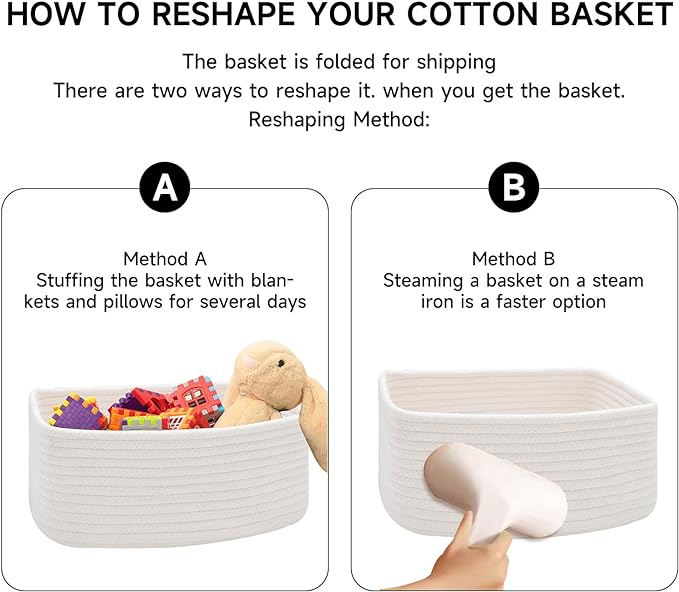 Small Storage Baskets for Organizing | Closet Organizer Bins | Shelf Toy Basket | Woven Rope Baskets | Cube Decorative Box | Shallow Basket | 13x8.5x5.1” | 4 Packs Rainbow