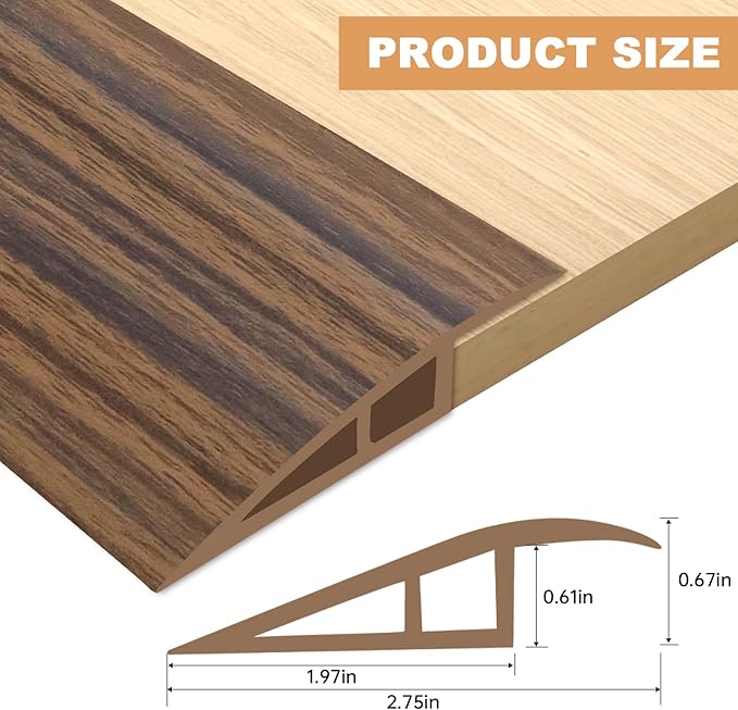 Vinyl Door Threshold Flooring Transition Strip Self Adhesive Carpet Edging Strip for Laminate Doorway Edge Threshold from 2/5" to 3/5" (Smoked Brown Wood Grain, 3.3 Ft)