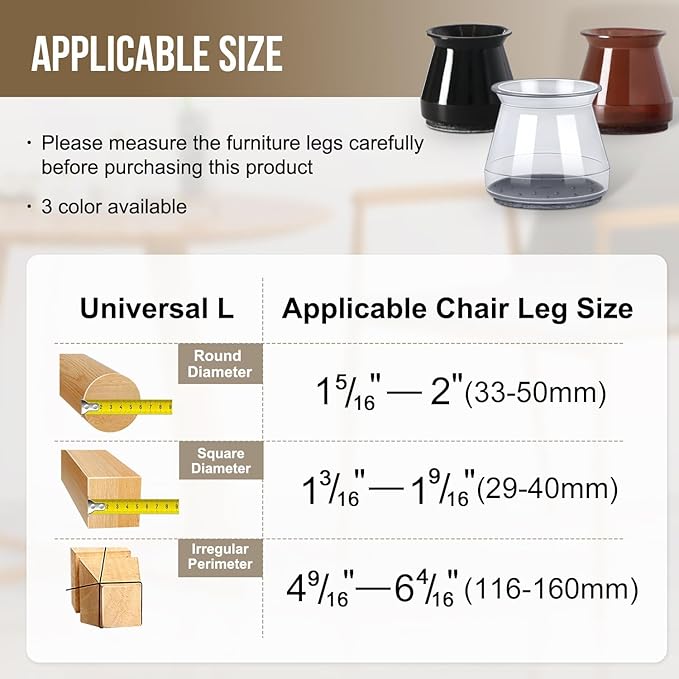 BUMACO Chair Leg Floor Protectors Chair Leg Protectors for Hardwood Floors Silicone Pads Covers to Protect Floors (Black-20 Pcs, Universal L (1-5/16"~2")