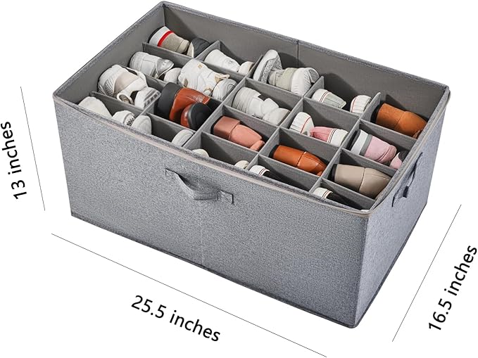 Shoe Storage Organizer for Closet, Shoe Box Organizer, Space Saving Foldable Shoe Rack, Shoe Storage Cabinet with Clear Cover and Reinforced Handles, Fits 20 Pairs, Grey
