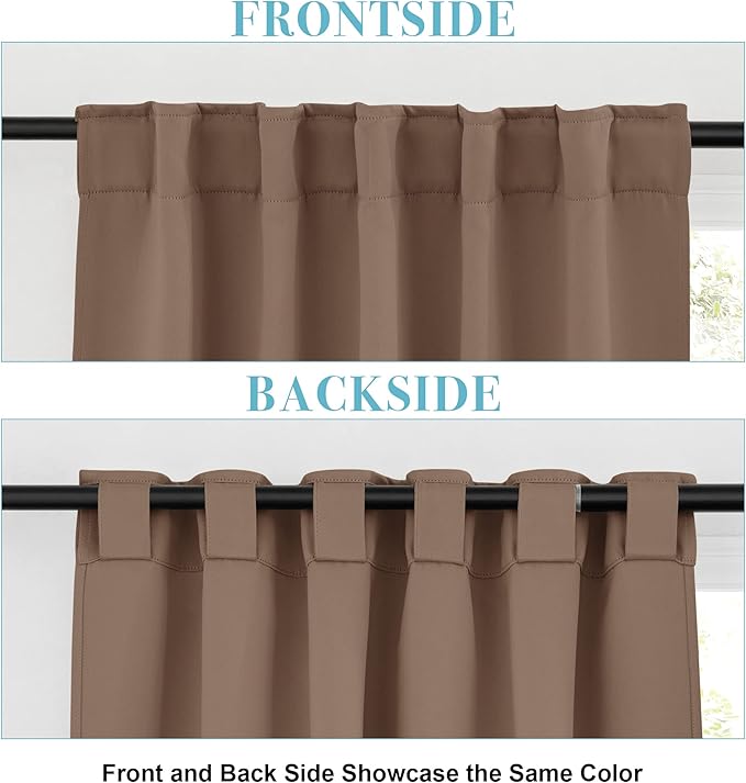 RYB HOME Small Window Curtains Blackout, Privacy Thermal Insulating Drapes for Bedroom Bathroom Basement Cafe Classroom Window Decor, W 34 x L 45 inches, Mocha, 2 Panels