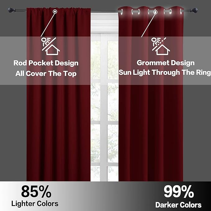 RYB HOME Large Curtains for Living Room 84 inches Length, Blackout Privacy Room Divider Curtains for Doorway Closet Basement Patio Door Bay Window, W 70 x L 84, Burgundy Red, 2 Panels