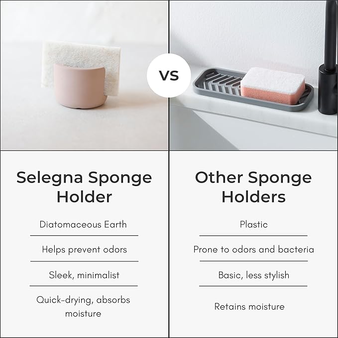 Selegna Diatomite Quick Dry Kitchen Sink Organizer (Brown, Small, 0.42 lbs) - Absorbent Drying Rack for Dish Sponge