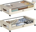 Under Bed Storage with Wheels,XXL 60L Under Bed Storage Containers with Clear Lids, Rolling Under Bed Metal Drawer for Clothes, Shoes,Toys (White, 2 Pack)