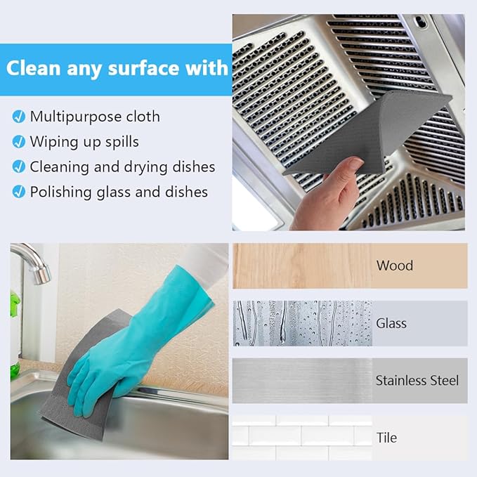 HOMEXCEL Swedish Dishcloths for Kitchen 10 Pack, Sponge Dish Cloth for Counters & Washing Dishes, Reusable and Absorbent Paper Towels, Grey