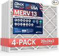 BNX TruFilter 20x24x2 Air Filter MERV 13 (4-Pack) - MADE IN USA - Electrostatic Pleated Air Conditioner HVAC AC Furnace Filters for Allergies, Pollen, Mold, Bacteria, Smoke, Allergen, MPR 1900 FPR 10