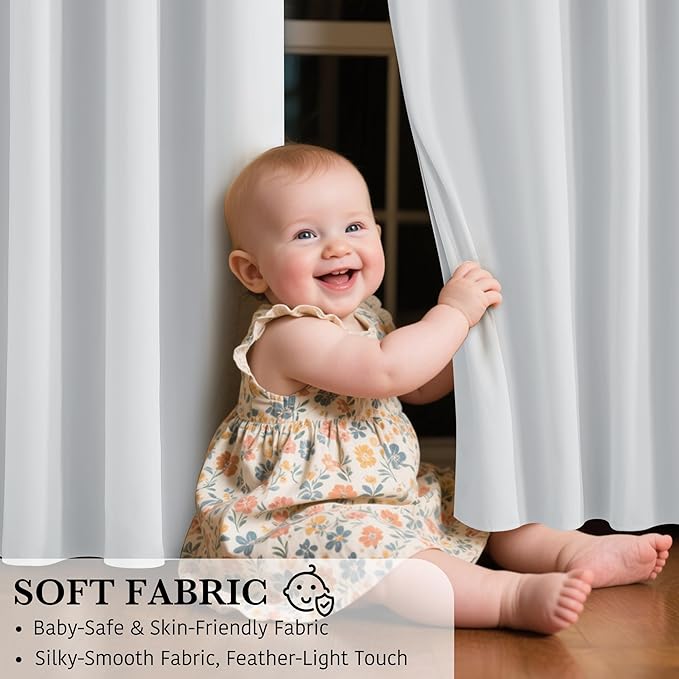 RYB HOME White Blackout Curtains for Bedroom, 100% Blackout Thermal Insulated Noise Reducing Curtains for Living Room Nursery, 34 inches Wide by 63 inches Long, 2 Panels Set