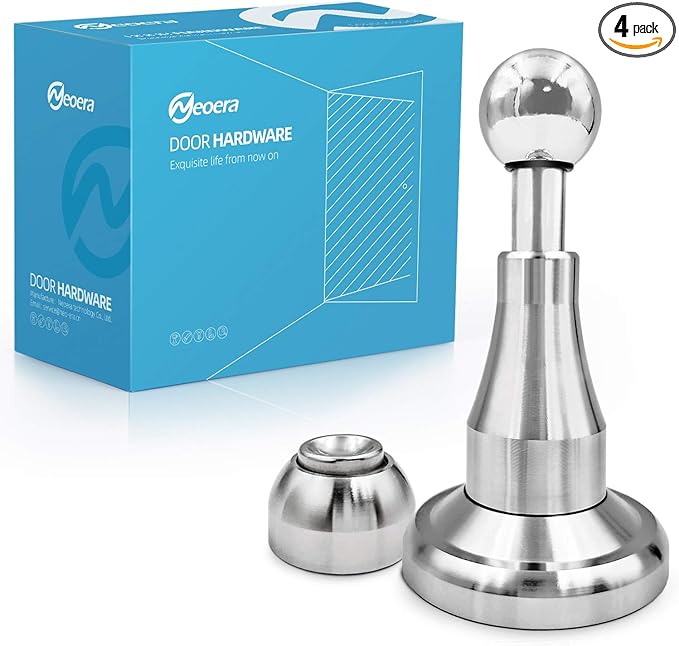 Neoera Magnetic Door Stopper, Updated Hydraulic Shock Absorbent Technology, Soft-Catch Magnetic Hold, Premium 304 Stainless Steel, Anti-Rust, Heavy Duty for Various Door Types, Wall Mount 4Pack