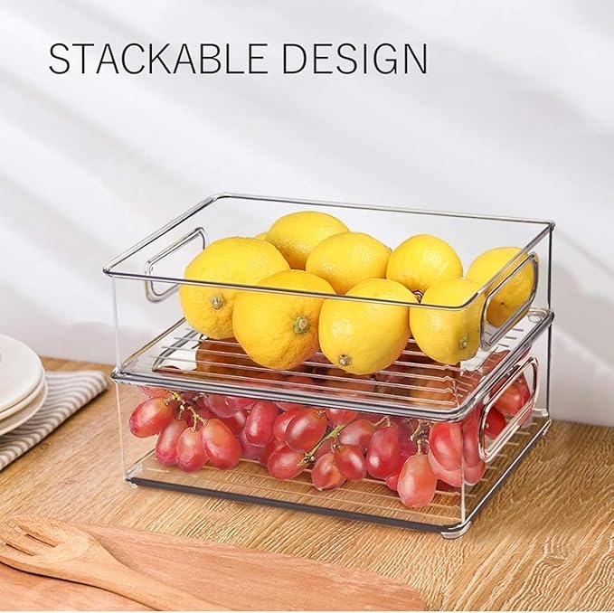 9 Pack Refrigerator Organizer Bins,3 Sizes Clear Pantry Storage with Handles and 30 PCS Plastic Bags for Fridge, Freezer, Shelves, Drawer, Bins, Snack Organizer for Home & Kitchen