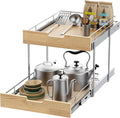 Pull Out Cabinet Organizer,Heavy-Duty Slide Out Shelf, Wood and Wire Basket, Pull Out Drawer for for Kitchen Under Sink Space, Pantry, Bathroom, 2 Tie 20 * 21 in