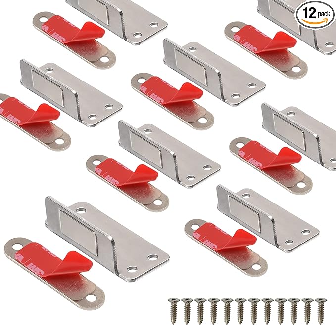 Mousike Cabinet Magnets Mousike Adhesive Strong Magnetic Door Catch Stainless Steel Kitchen Magnetic Latch Used to Close Cupboard Cabinet Closet Door Drawer(Silver 12Pack)