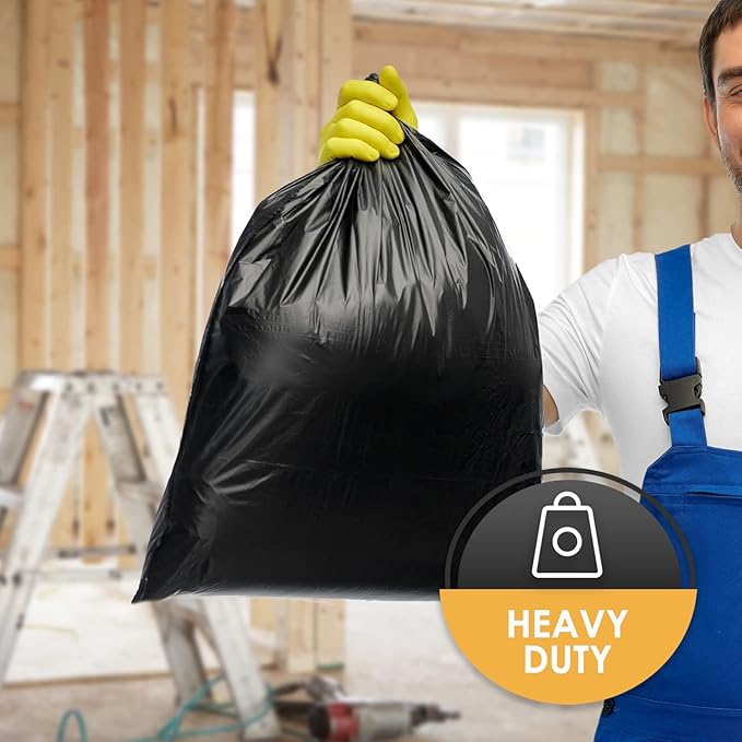 PAMI Heavy Duty 42 Gallon Construction Bags, Tear-Resistant Contractor Garbage Bags for Yard Waste Cleanup (10 Count, Black)