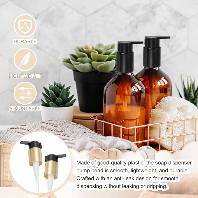 uxcell 4 Pcs Soap Dispenser Pump Heads, Hand Soap Dispensers Top Pumps Replacement Clip-on Pumphead for Standard 24/410 Neck Size Bathroom Lotion Shampoo Bottle, Gold Black
