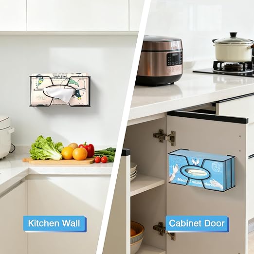 Glove Box Holder for Wall Mount, 2 Pack Disposable Glove Dispenser, Metal Box Organizer for Rubber Latex Gloves Organizer Facial Tissue - Two Size (Large+Small)