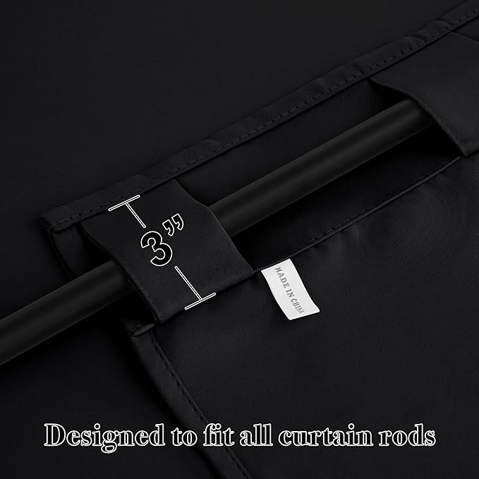 RYB HOME Short Bedroom Blackout Curtains - Small Window Treatment Set Energy Saving Thermal Insulated Drapes for Living Room/Nursery/Kitchen, 42-inch Wide x 45-inch Long, Black, 2 Panels