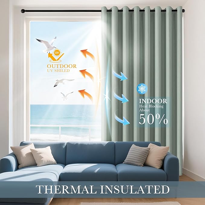 PONY DANCE Sage Green Small Curtains for Kitchen - Blackout Thermal Insulating Curtain for Bedroom Bathroom with Grommet Top, Light Green Drapes for Bedroom, Wide 42 x Long 40 inches, Set of 2