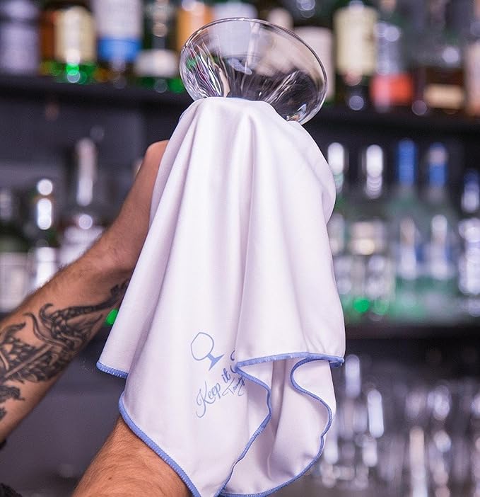 Trendy Bartender Toast to Perfection Microfiber Glass Polishing Lint-Free Cloth for Spotless Shine and a Residue-Free Finish - Pack of 5-25x20 inch - White