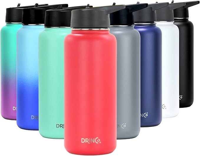 DRINCO Stainless Steel Water Bottle Spout Lid Vacuum Insulated Double Wall Water Bottle Wide Mouth (40oz 32oz 22oz 18oz 14oz) Leak Proof Keeps Cold or Hot (32 oz, 32oz Barn Red)