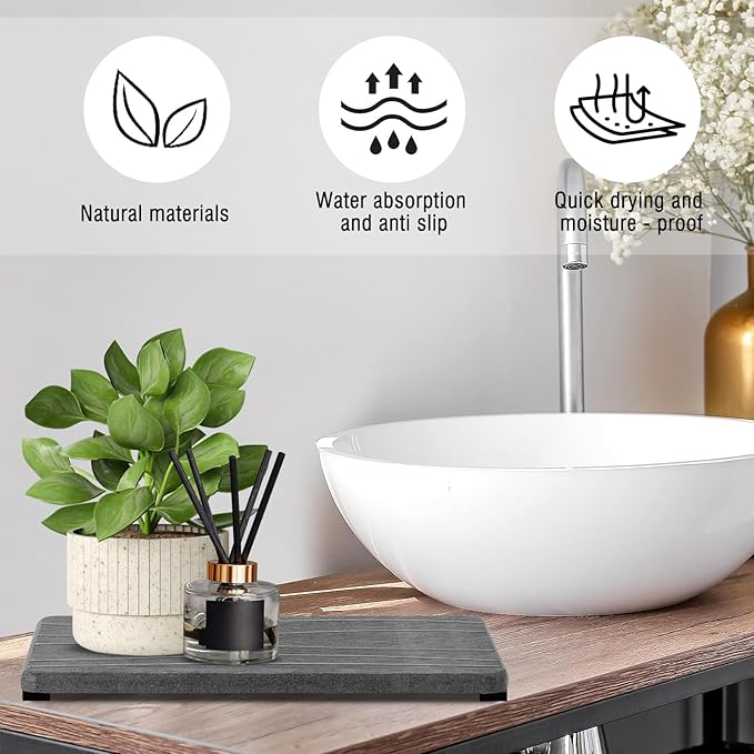 2PCS Water Absorbing Stone Tray, Fast Drying Stone Sink Tray, Water Absorbent Diatomite Trays, Stones Soap Trays, Diatomite Coasters for Kitchen Sink Bathroom Counter, Hand Soap Dish & Holders