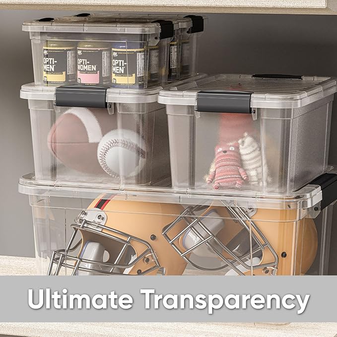 Superio Clear Storage Boxes with Lids, 1.27 Quart Plastic Container Bins for Organizing, Stackable Crates, BPA Free, Non Toxic, Odor Free, Organizers for Home, Office and Dorm, 2 Pack