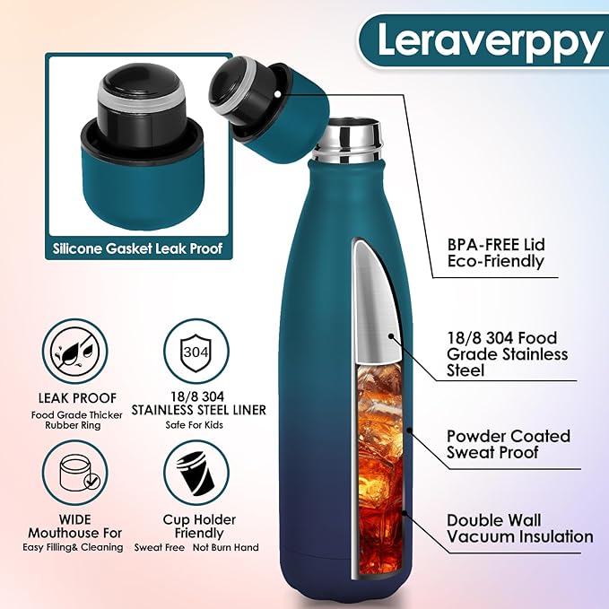 25oz Cola-Bottle Shaped Stainless Steel Leak-proof Water Bottle,Double Wall Vacuum Insulated Metal,Travel Mug For Sports Indoors & Outdoors,BPA-Free Kids Flasks,Dark Night(4 Pack)