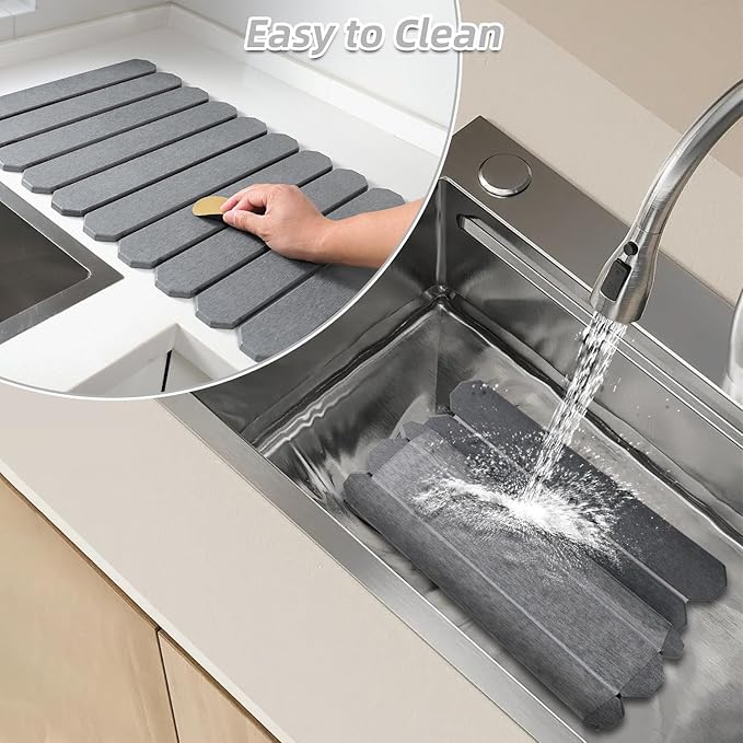 Large Stone Drying Mat for Kitchen Counter - 24"x16" Quick Dry Dish Drying Mat for Cups Dishes Bottles - Absorbent Non-Slip Diatomaceous Earth Mats (Dark Grey)
