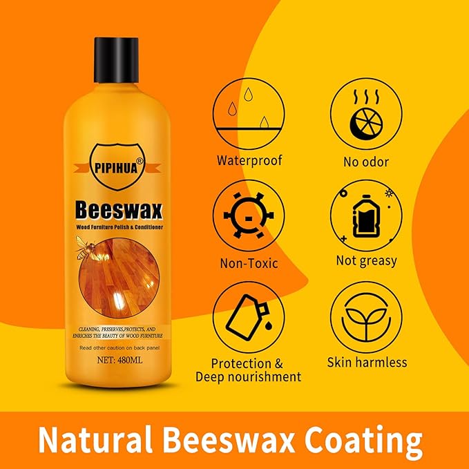 PIPIHUA Beeswax Polish and Conditioner for Wood Furniture - Waterproof & Restorer Wood Wax, Multipurpose Beeswax Furniture Polish and Cleaner for All Types and Colours, 16.23 Fl Oz
