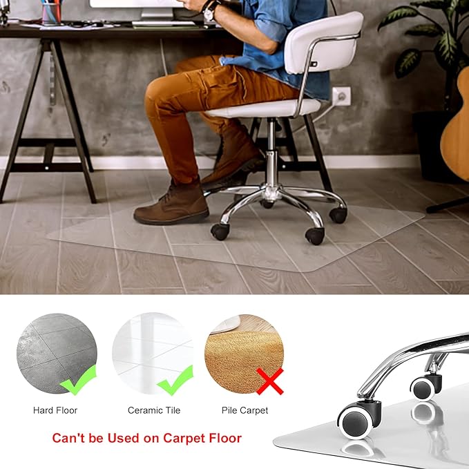 Kuyal Clear Chair Mat, Hard Floor Use, 56" x 36" Transparent Office Home Floor Protector mat Chairmats (56" x 36" Rectangle)